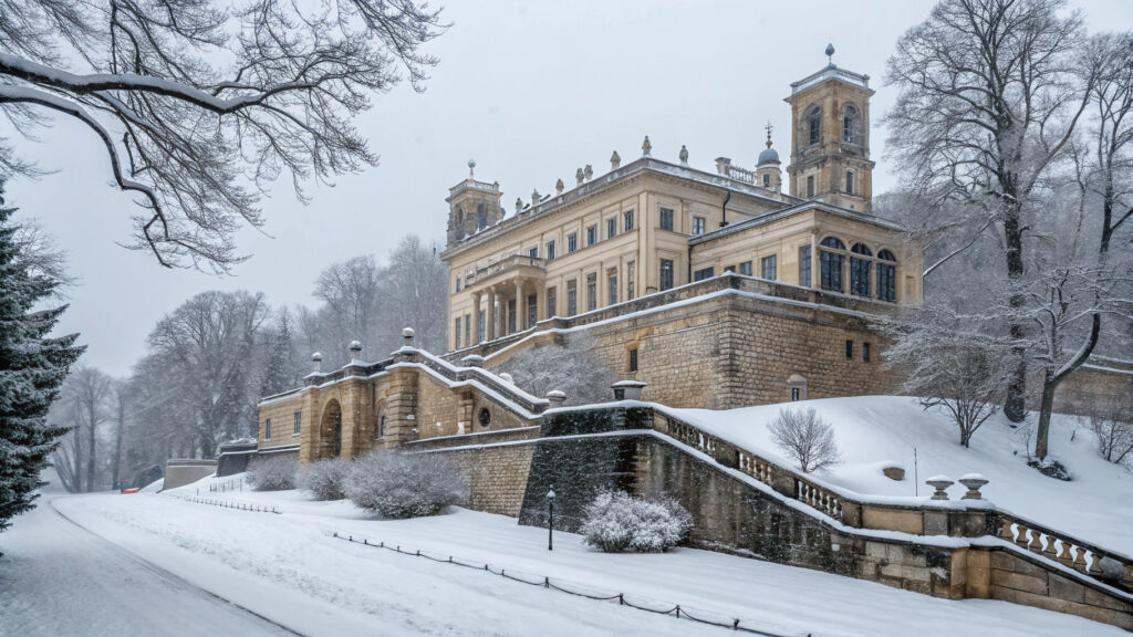 Schloss Albrechtsberg im Winter, Ki erstellt und nicht original