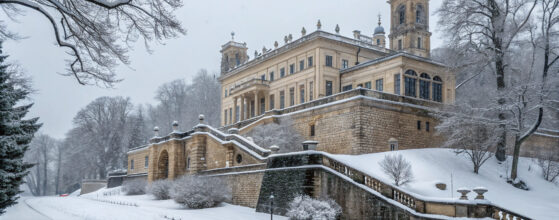 Schloss Albrechtsberg im Winter, Ki erstellt und nicht original