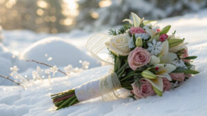 Brautstrauß im Schnee