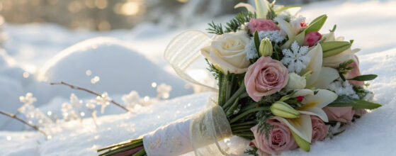 Brautstrauß im Schnee