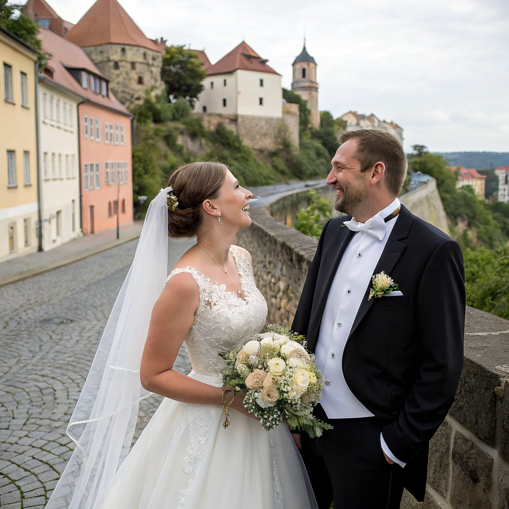 Hochzeitsfotos Bautzen in der Alstadt mit Ki erstellt