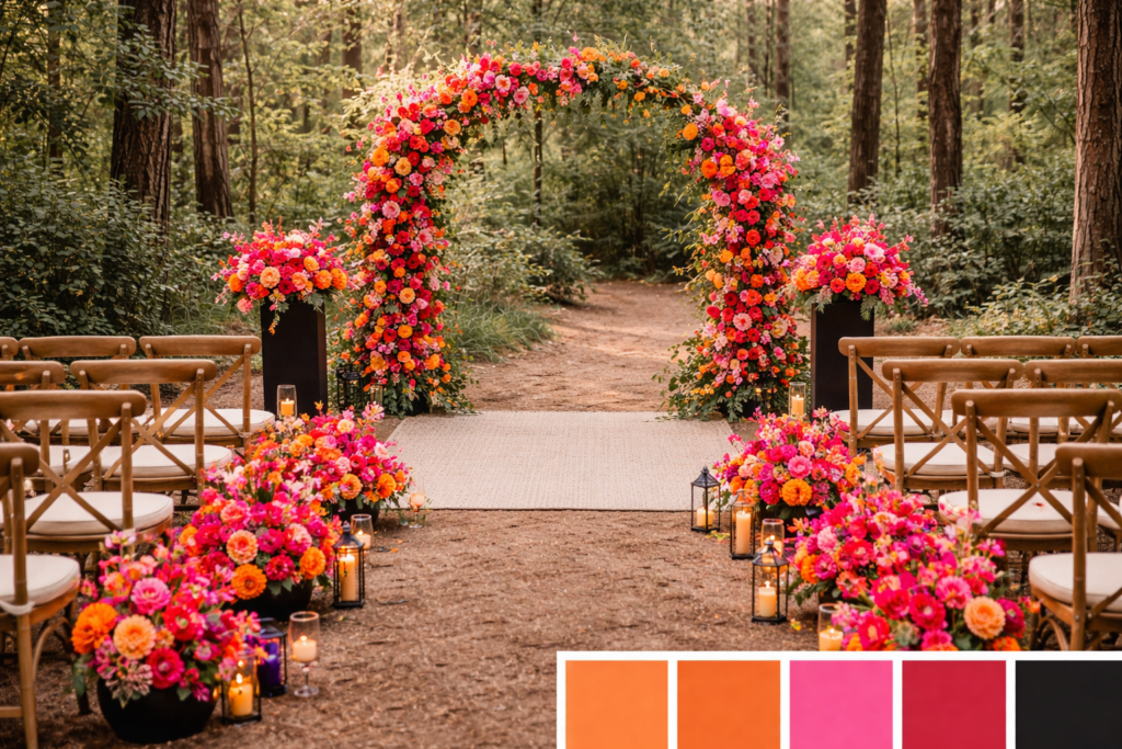 color blocking rosa orange zur hochzeit deko