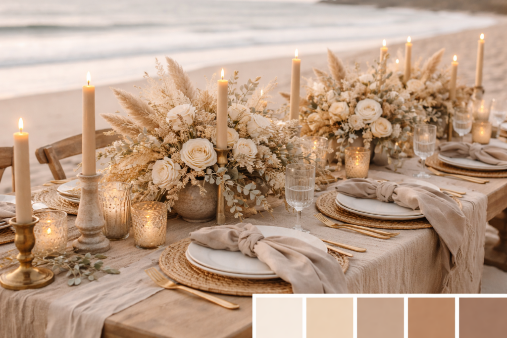 sandy creme beige zur hochzeit deko