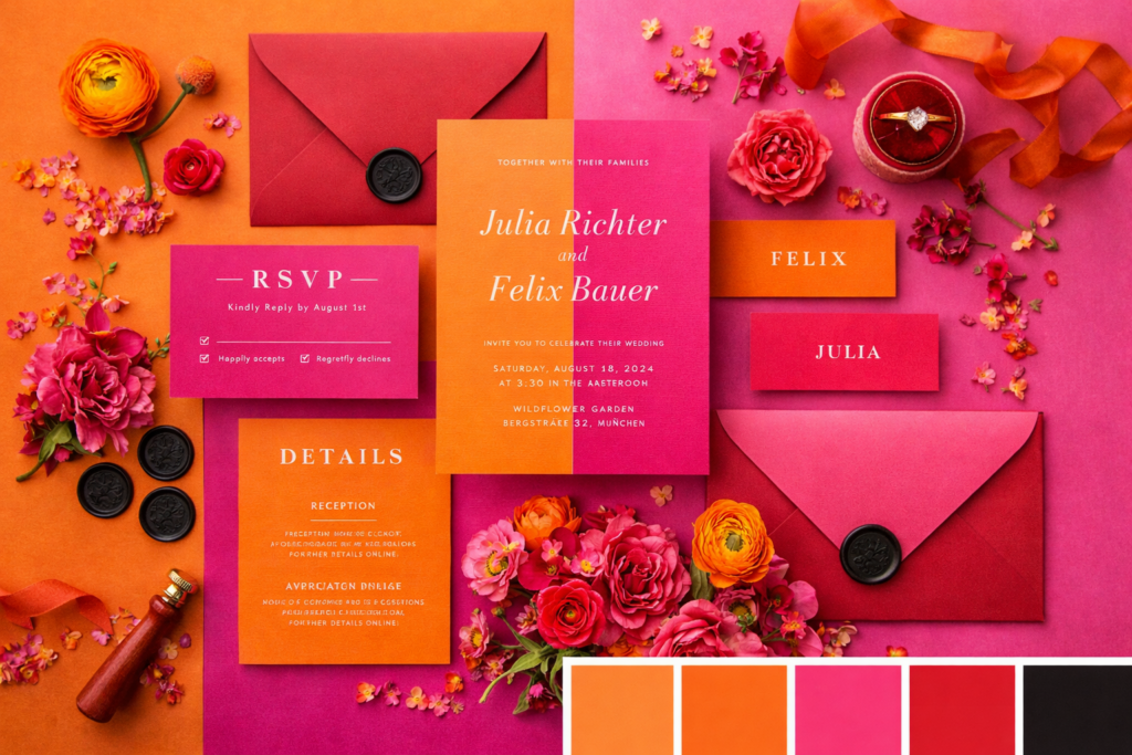 color blocking zur hochzeit kräftige farben